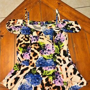 VENUS Floral & Leopard Cold-Shoulder Camisole - Blue, Pink, Green